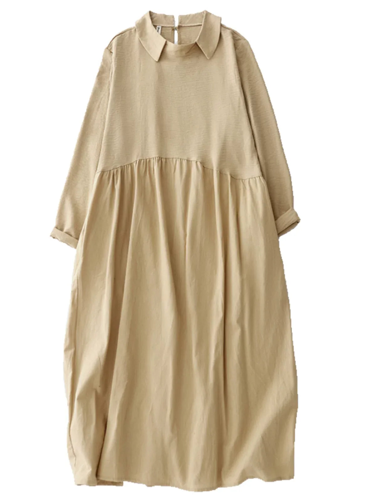 Textured Bodice Shirt Collar A-Line Midi Dress