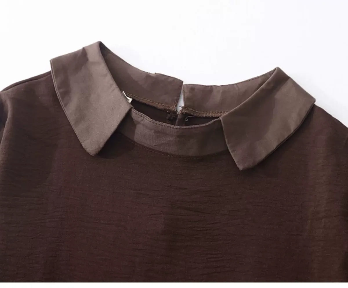 Textured Bodice Shirt Collar A-Line Midi Dress