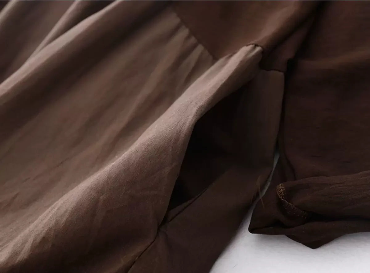 Textured Bodice Shirt Collar A-Line Midi Dress