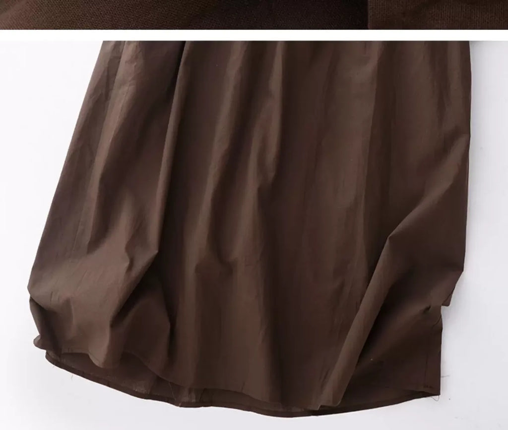 Textured Bodice Shirt Collar A-Line Midi Dress
