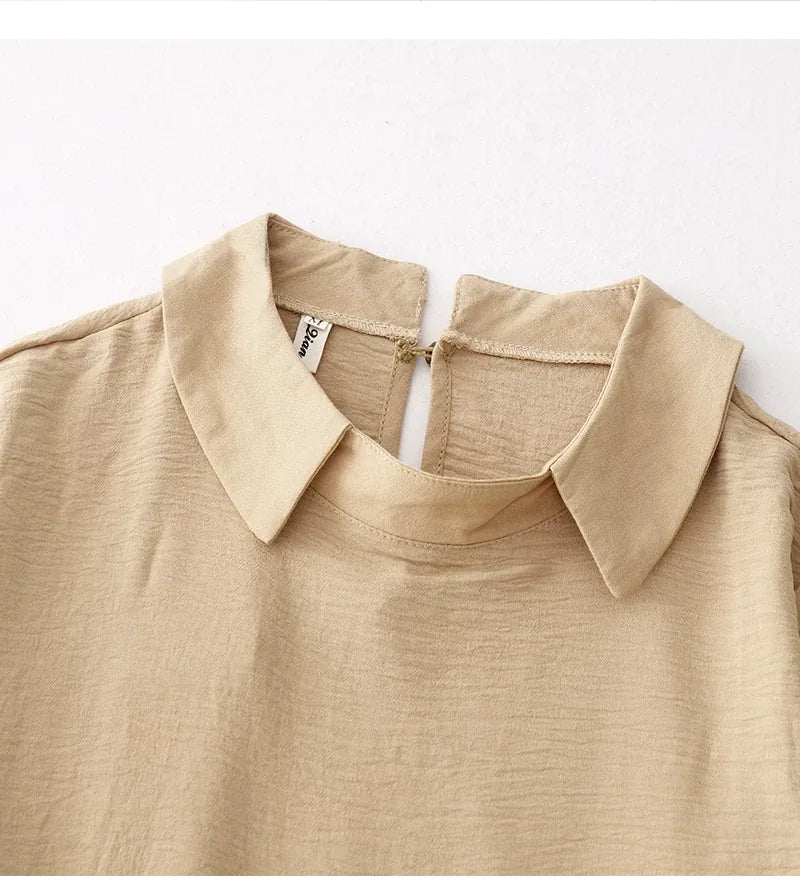Textured Bodice Shirt Collar A-Line Midi Dress