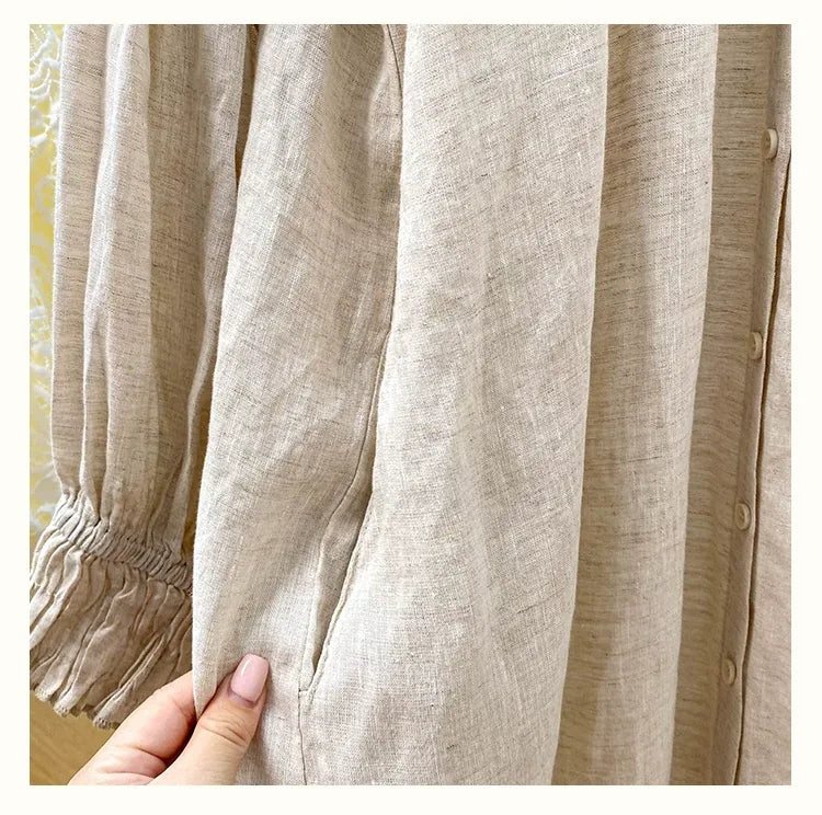 Textured Button-Front Shirt Collar Maxi Dress