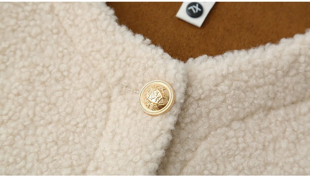 Textured Fleece Jacket with Contrast Cuffs and Gold Buttons