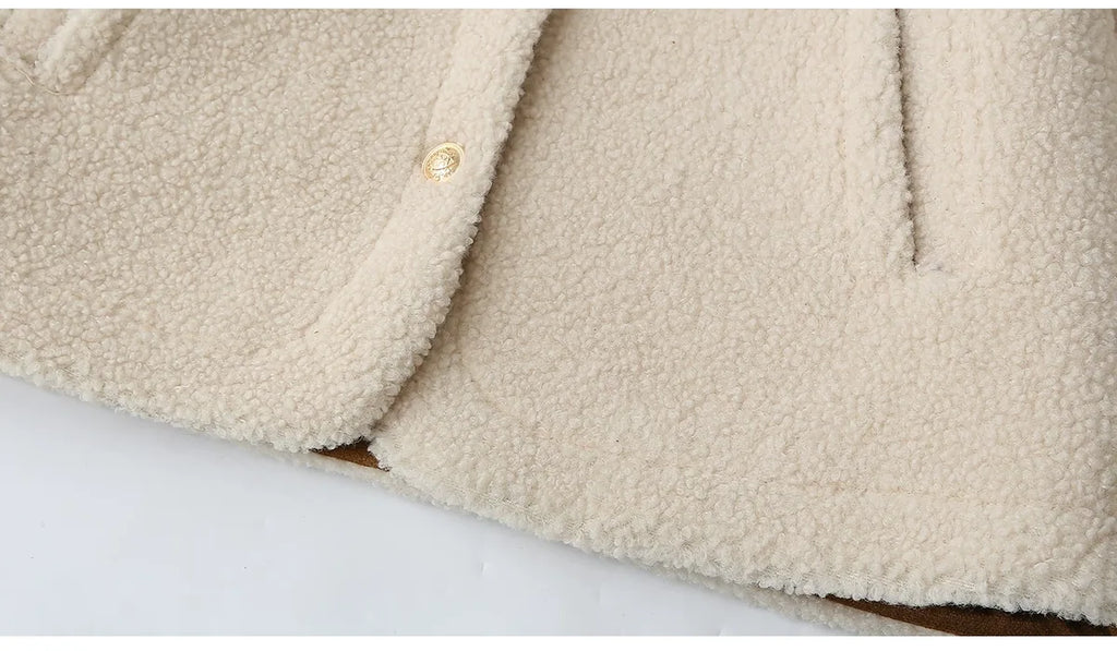 Textured Fleece Jacket with Contrast Cuffs and Gold Buttons