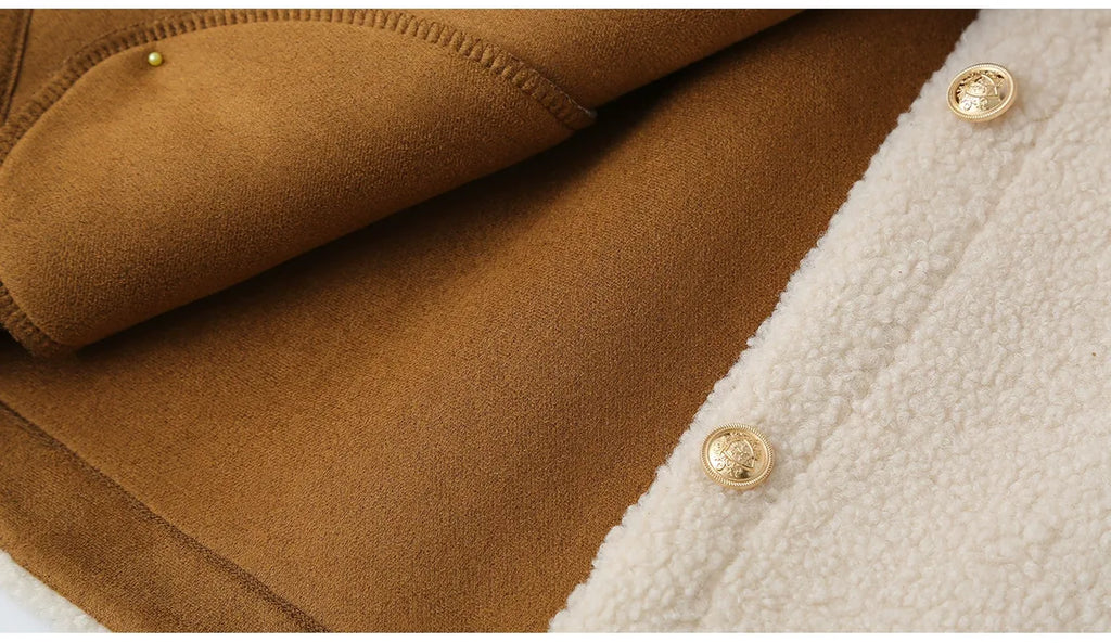 Textured Fleece Jacket with Contrast Cuffs and Gold Buttons
