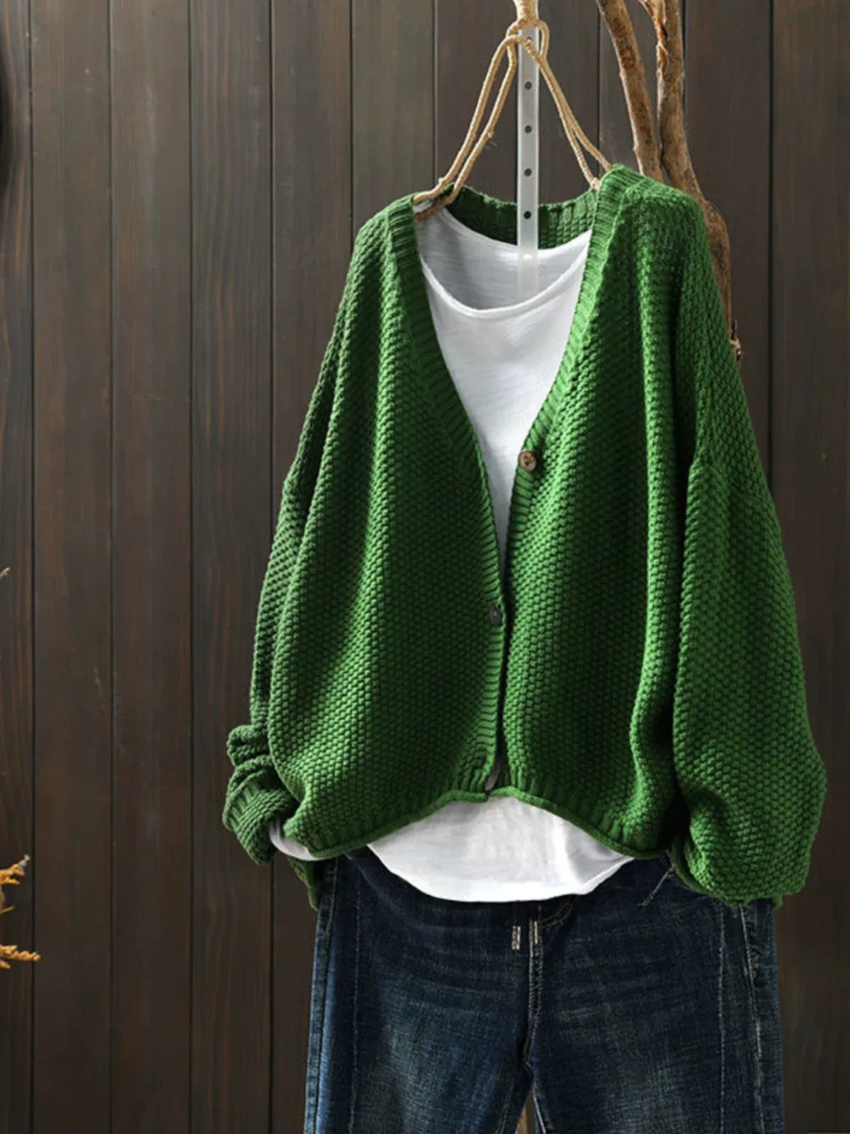 Textured Knit V-Neck Cardigan with High-Low Hem
