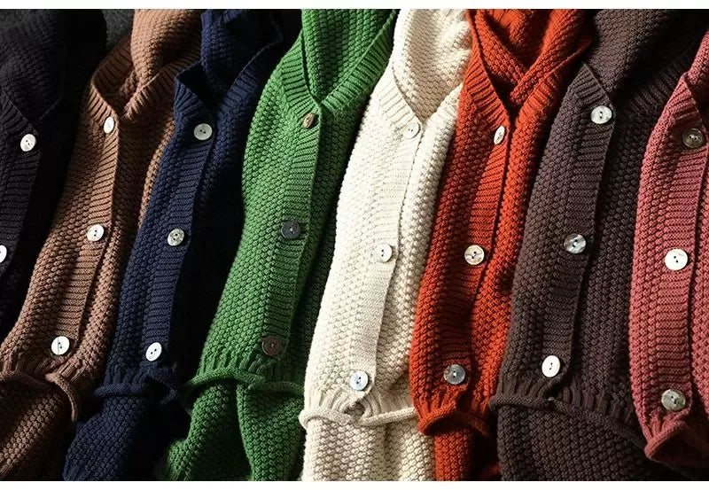 Textured Knit V-Neck Cardigan with High-Low Hem