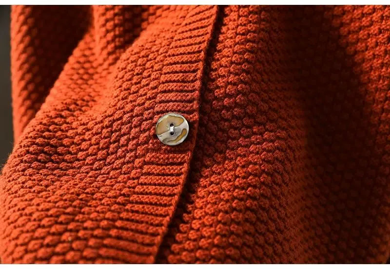 Textured Knit V-Neck Cardigan with High-Low Hem