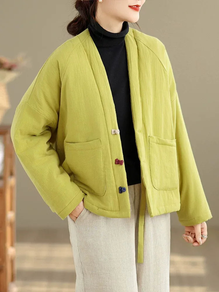 Textured Padded Jacket with Lapel Trim and Patch Pockets