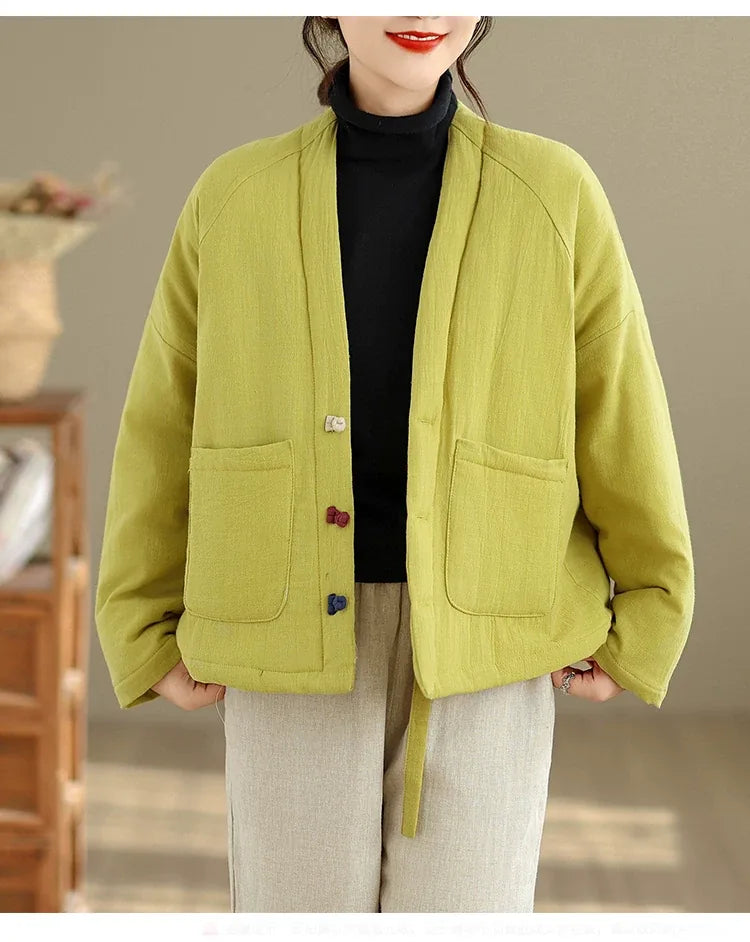 Textured Padded Jacket with Lapel Trim and Patch Pockets