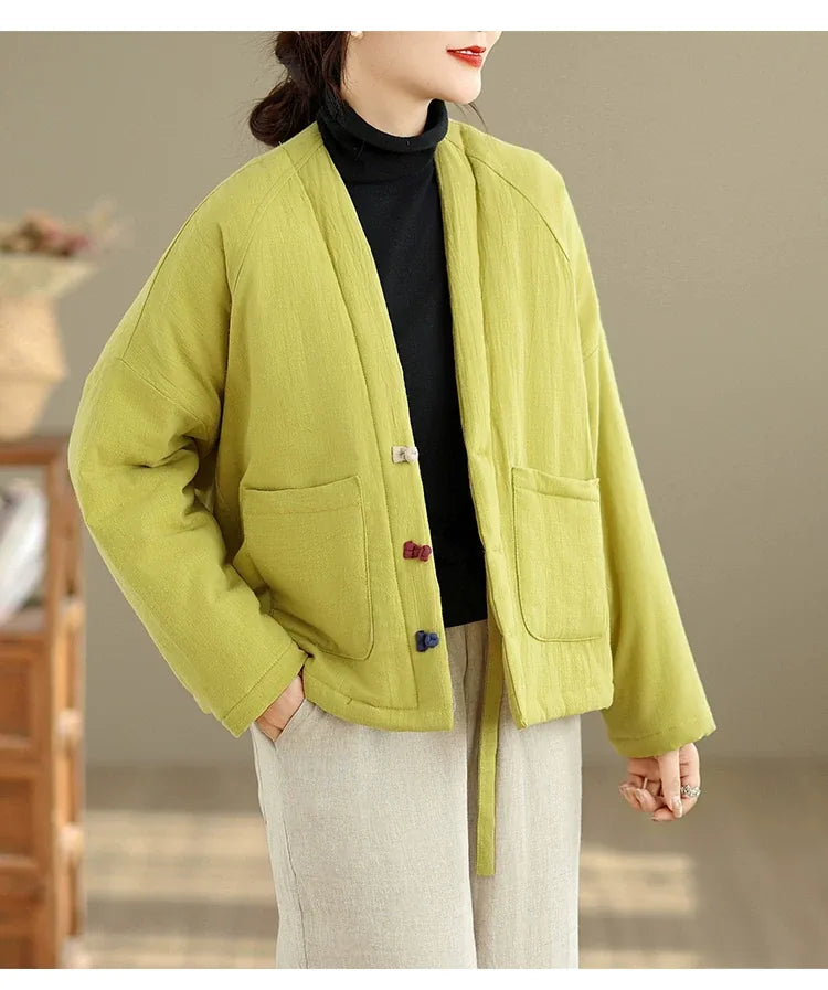 Textured Padded Jacket with Lapel Trim and Patch Pockets