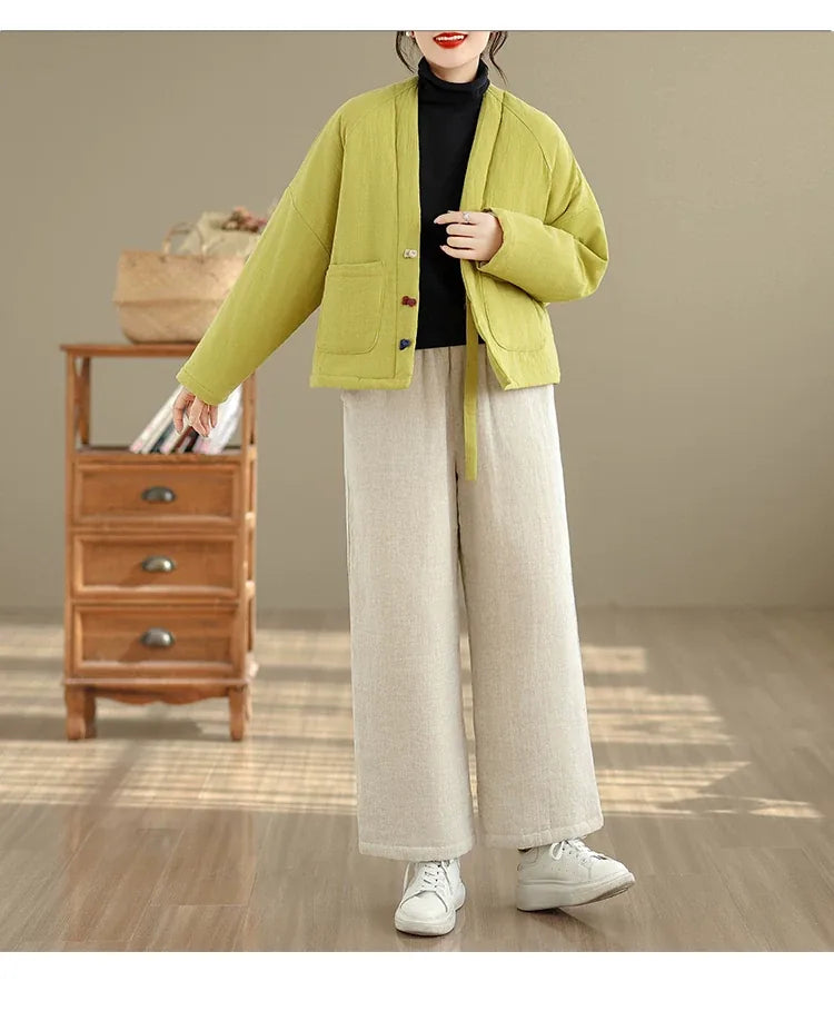 Textured Padded Jacket with Lapel Trim and Patch Pockets