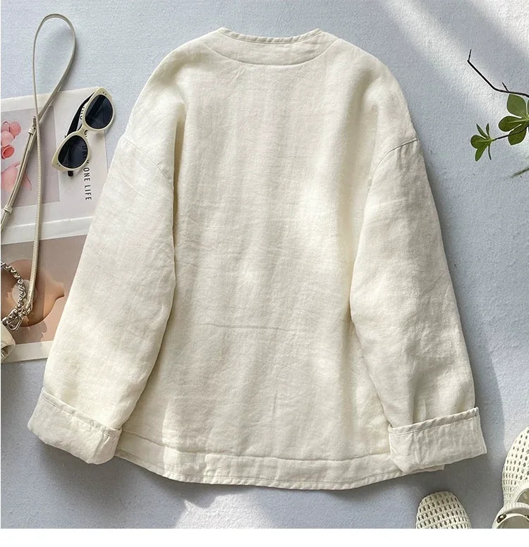 Textured Padded Jacket with Patch Pockets and Covered Buttons