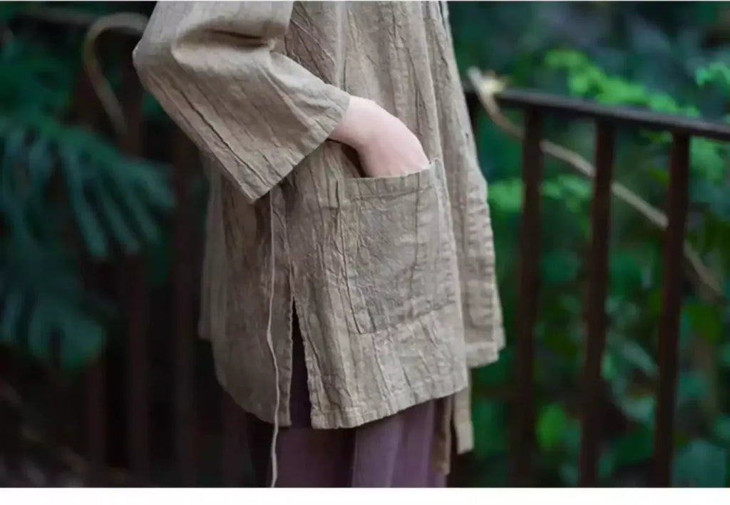 Textured Tie Waist Three Quarter Sleeve Cardigan