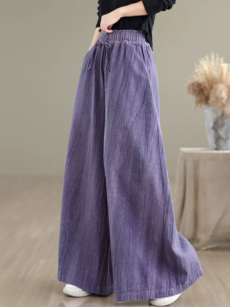 Textured Wide Leg Pants Elastic Waist Drawstring