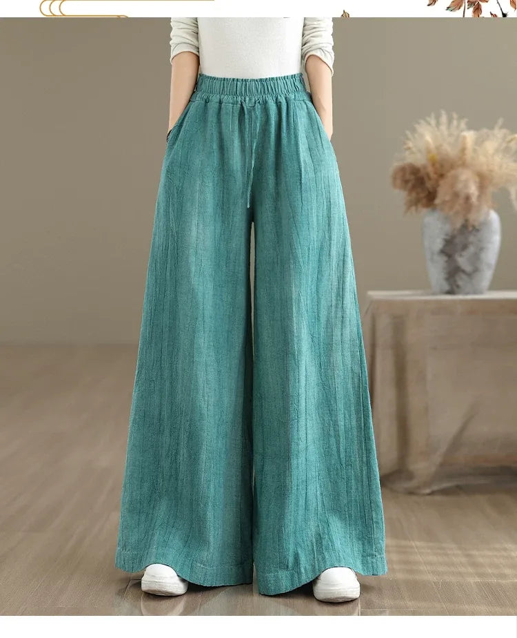 Textured Wide Leg Pants Elastic Waist Drawstring