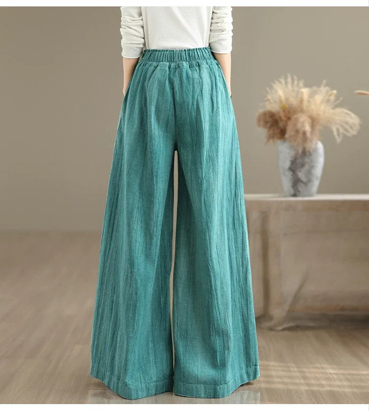 Textured Wide Leg Pants Elastic Waist Drawstring
