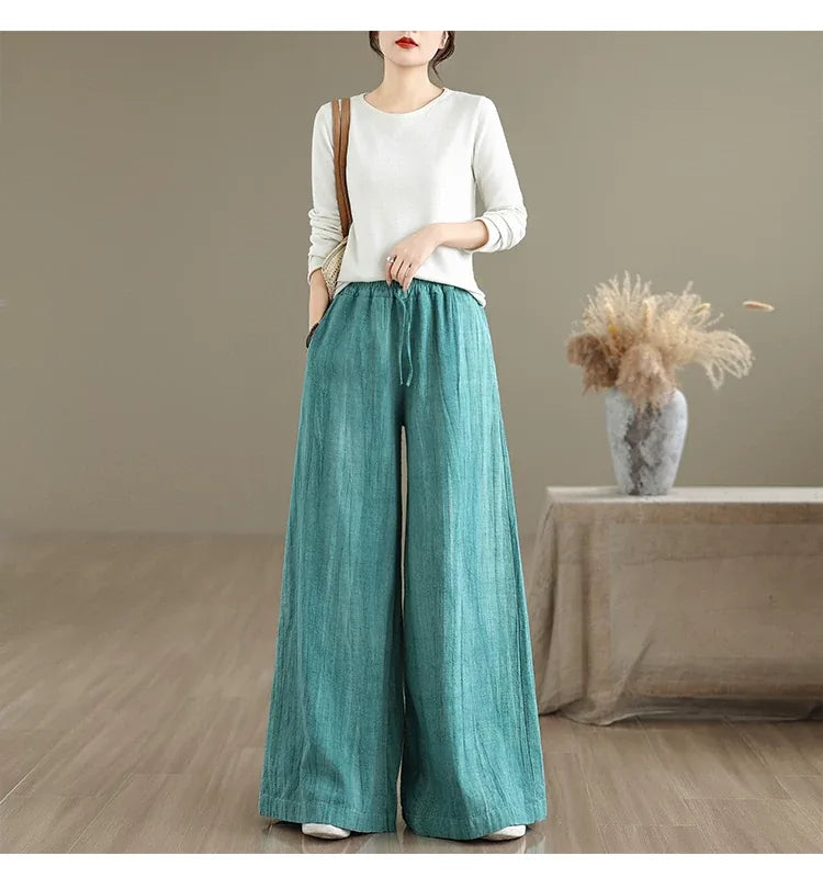 Textured Wide Leg Pants Elastic Waist Drawstring
