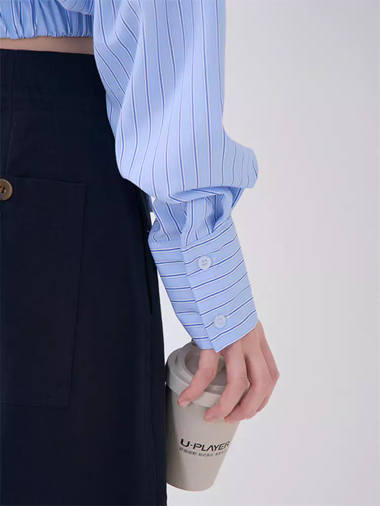 Tie-Front Bow Casual Striped Shirt