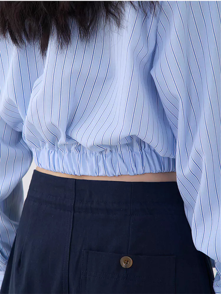 Tie-Front Bow Casual Striped Shirt