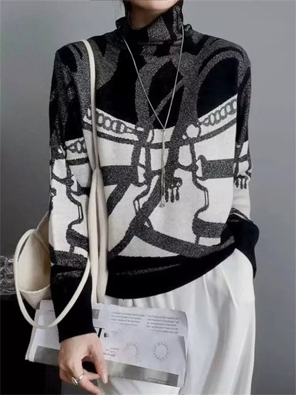 Rhinestone Embellished Turtleneck Knit Sweater