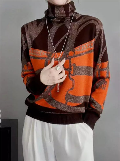 Rhinestone Embellished Turtleneck Knit Sweater