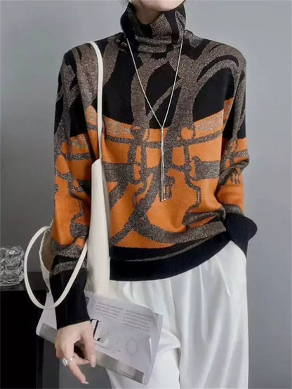 Rhinestone Embellished Turtleneck Knit Sweater