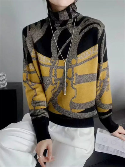 Rhinestone Embellished Turtleneck Knit Sweater