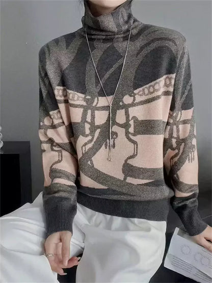 Rhinestone Embellished Turtleneck Knit Sweater