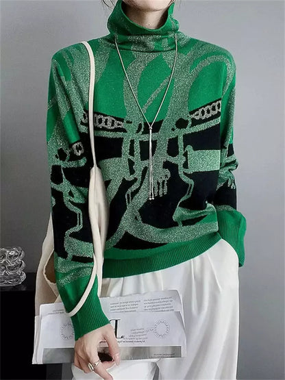Rhinestone Embellished Turtleneck Knit Sweater