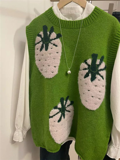 Trendige grüne Ananas-Jacquard-Strickweste