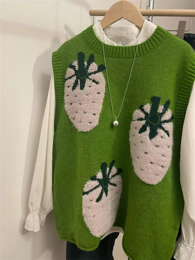 Trendy Green Pineapple Jacquard Knit Vest