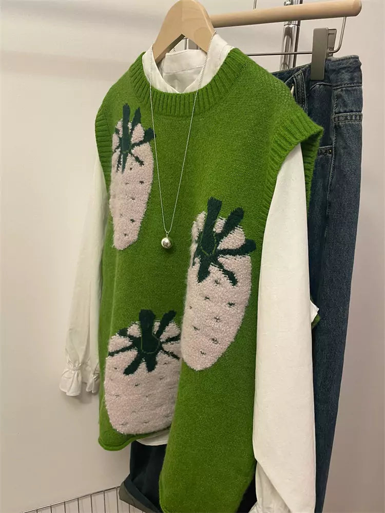 Trendy Green Pineapple Jacquard Knit Vest