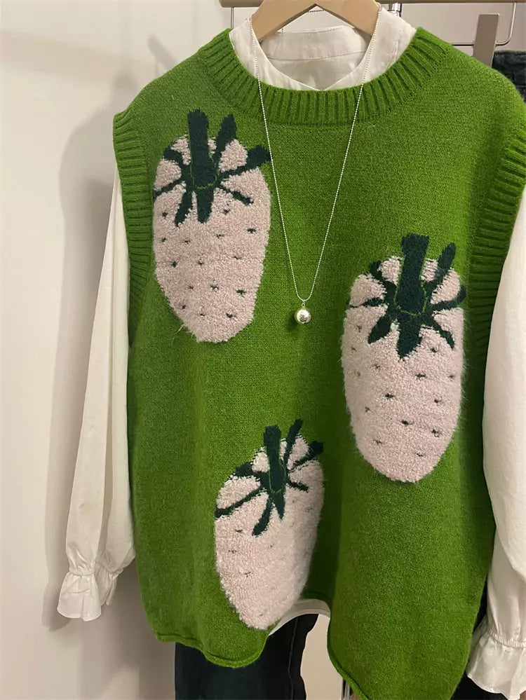 Trendy Green Pineapple Jacquard Knit Vest