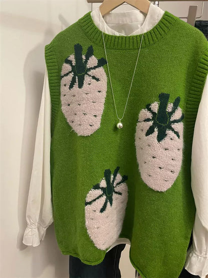 Trendige grüne Ananas-Jacquard-Strickweste