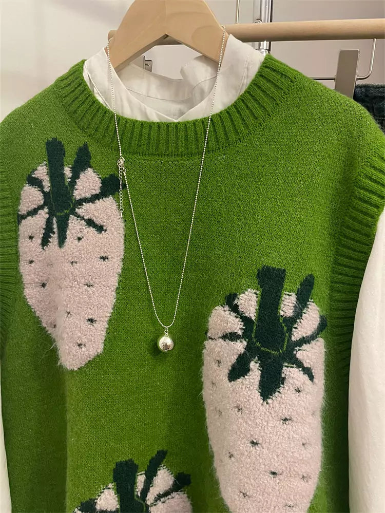 Trendy Green Pineapple Jacquard Knit Vest