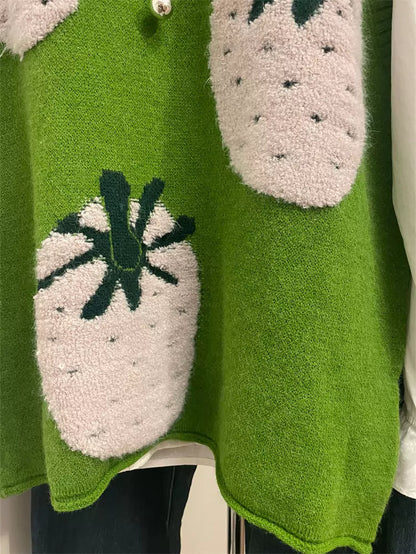 Trendige grüne Ananas-Jacquard-Strickweste