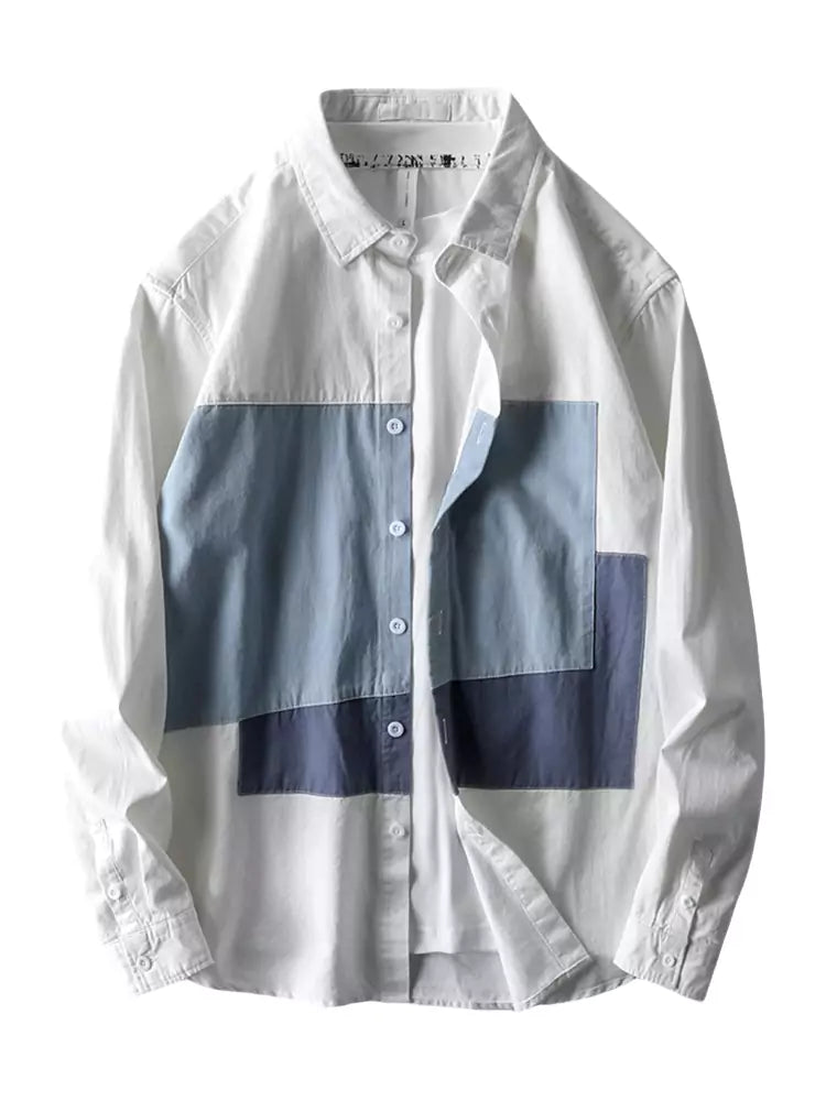 Camisa de bloques de color de moda para hombre con parches
