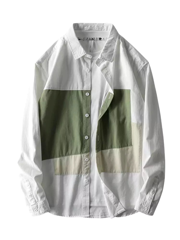 Camisa de bloques de color de moda para hombre con parches