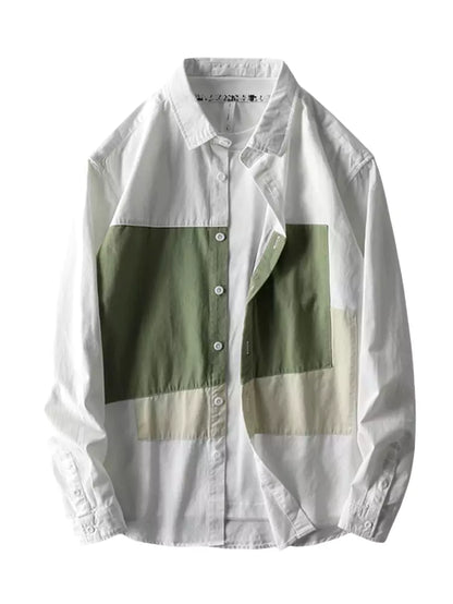 Trendiges Herrenhemd mit Farbblockdesign und Aufnähern