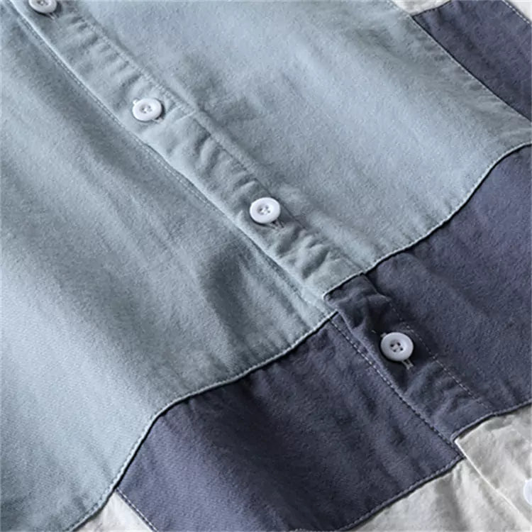 Camisa de bloques de color de moda para hombre con parches