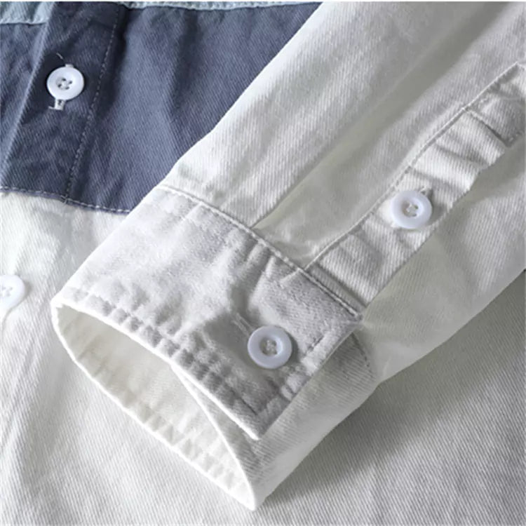 Camisa de bloques de color de moda para hombre con parches