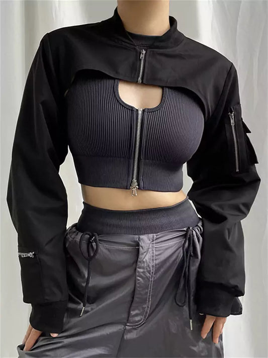 Trendy Super Short  Zip-Up Bolero Jacket