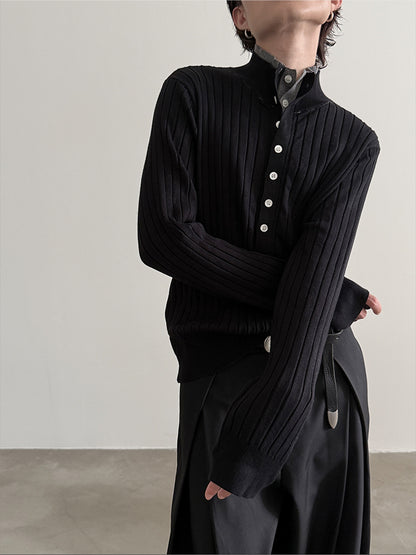 Einzigartiger Colorblock-Strickpullover mit Henley-Ausschnitt und schmaler Passform