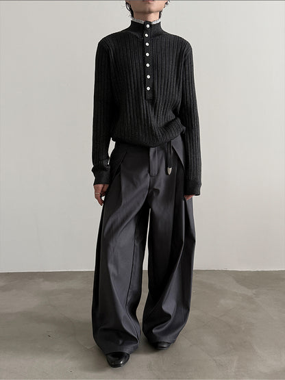 Einzigartiger Colorblock-Strickpullover mit Henley-Ausschnitt und schmaler Passform