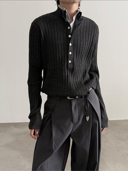 Einzigartiger Colorblock-Strickpullover mit Henley-Ausschnitt und schmaler Passform