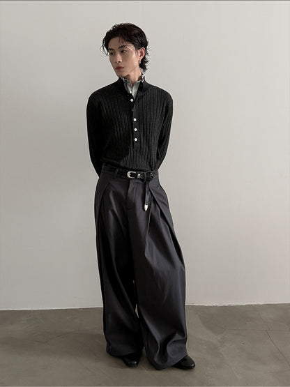 Einzigartiger Colorblock-Strickpullover mit Henley-Ausschnitt und schmaler Passform