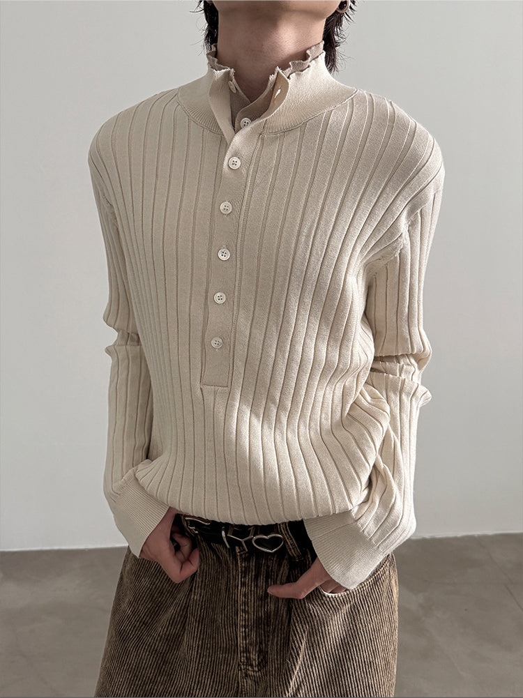 Einzigartiger Colorblock-Strickpullover mit Henley-Ausschnitt und schmaler Passform