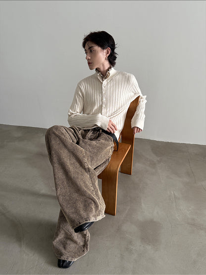 Einzigartiger Colorblock-Strickpullover mit Henley-Ausschnitt und schmaler Passform