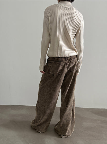 Einzigartiger Colorblock-Strickpullover mit Henley-Ausschnitt und schmaler Passform